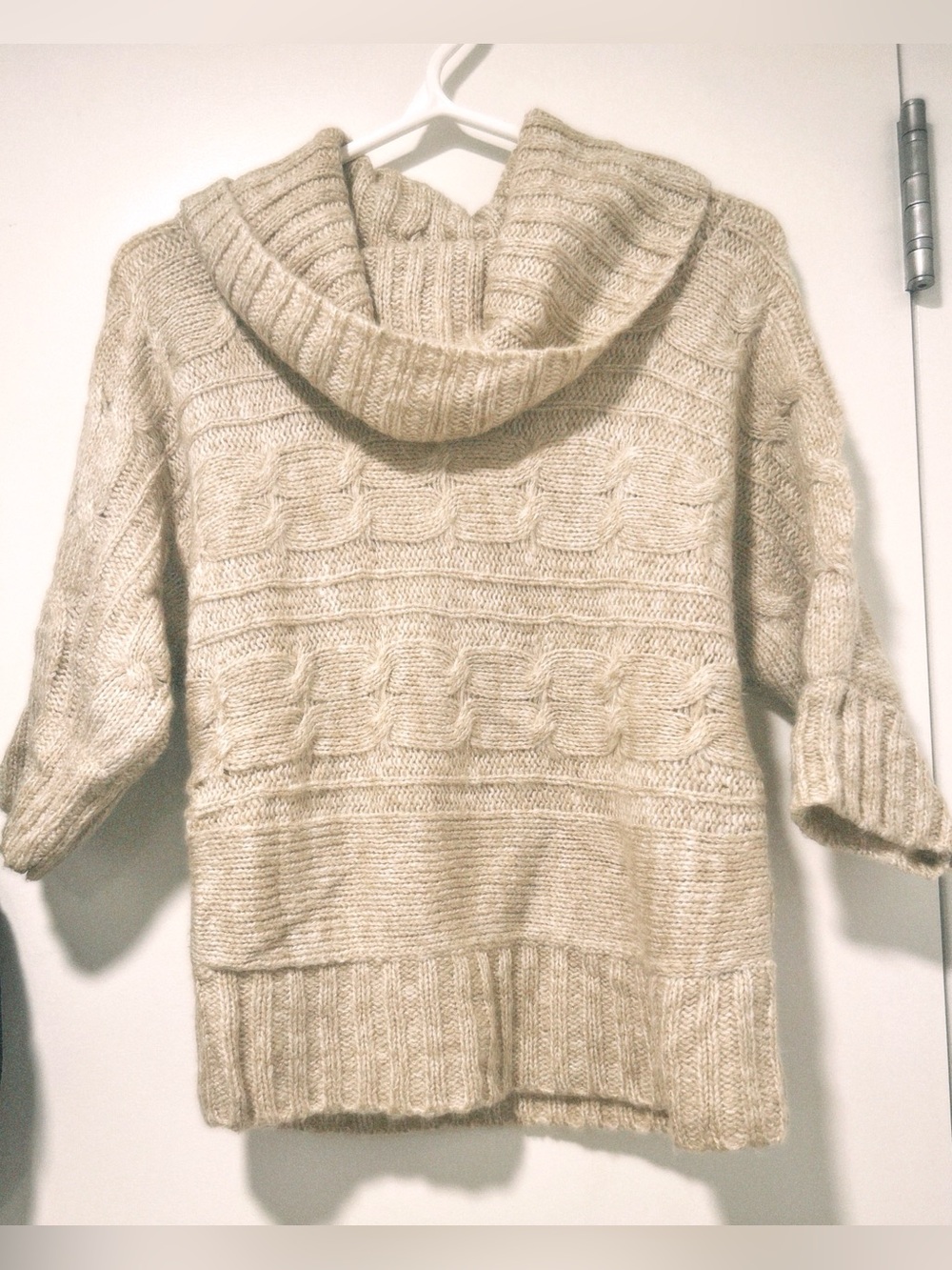 Vintage Half Sleeve Oversized Turtleneck Cable Knit Sweater - Cream
